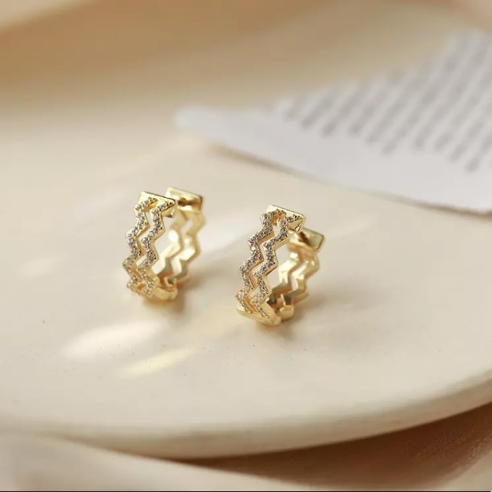 New 18K Gold Vermeil Sterling Silver 925 Wavy Hoops earrings set